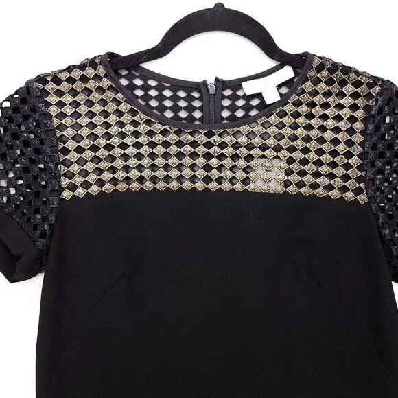 Banana Republic Metallic Lace Tee Dress Black Size Petite 4 Black Mini Sheath - Picture 6 of 12